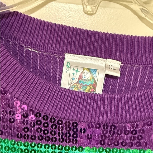 QUEEN OF SPARKLES Sequin Striped Sweater - Purple, Green, Yellow Mardi Gras - Picture 2 of 8